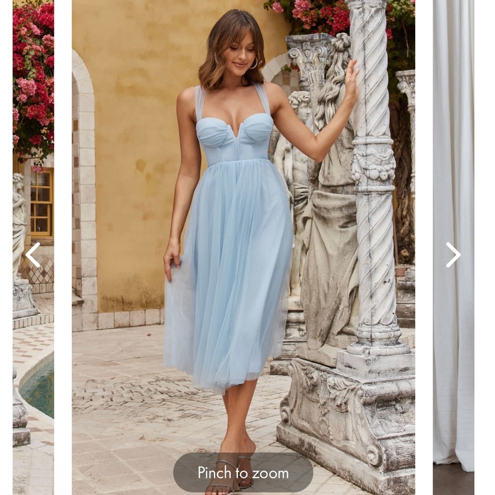 ** BRAND NEW WITH TAGS**SURREAL LACE-UP BACK TULLE MIDI DRESS BLUE